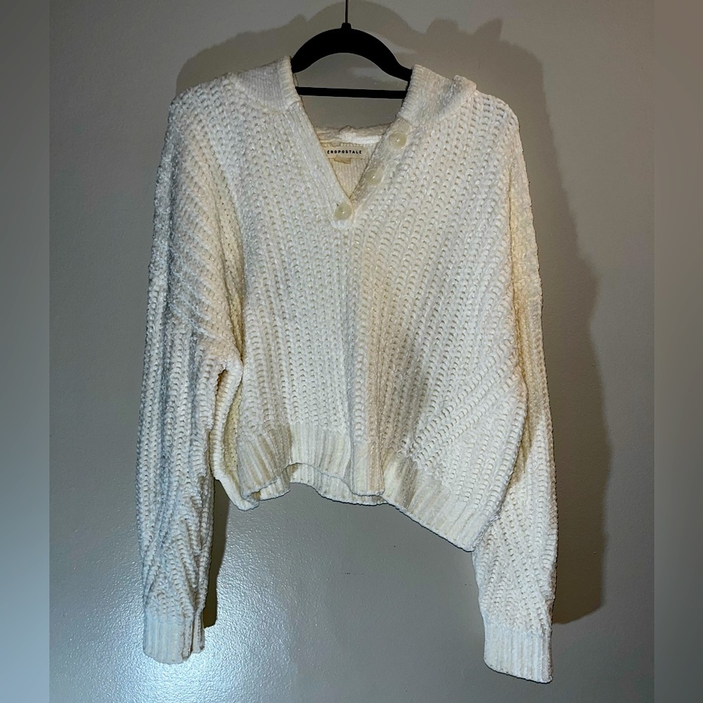 Aeropostale Crop White Knit Sweater - Size L